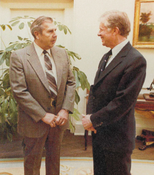 International President Charles Pillard and President Jimmy Carter in 1978. Carter named Pillard to the Advisory Committee for U.S. Trade Negotiations.