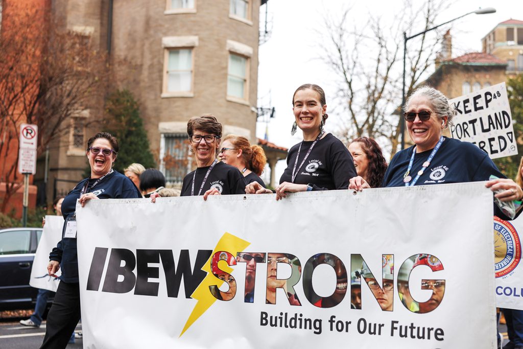 IBEW sisters from across the U.S. and Canada showed off their union pride as they marched through the streets of Washington, D.C. at the 13th annual Tradeswomen Build Nations conference.