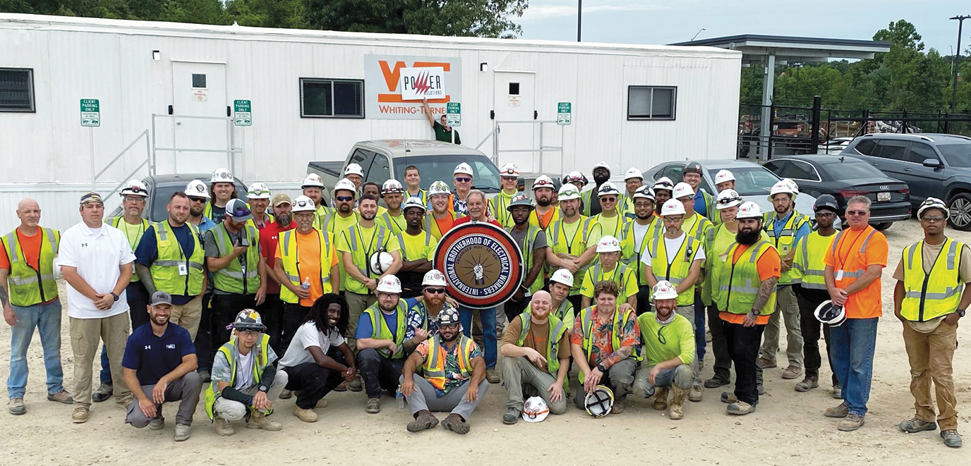 Baltimore Local 24’s leaders, pictured with IBEW members at a recently built data center in Hanover, Md., are working hard to ensure that more of the local’s members will be able to find future long-term data center construction jobs in Maryland.