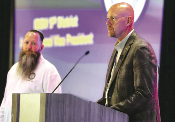 Local 47 Business Manager Colin Lavin and Ninth District International Vice President Dave Reaves speaking at the annual Steward Conference in San Diego.