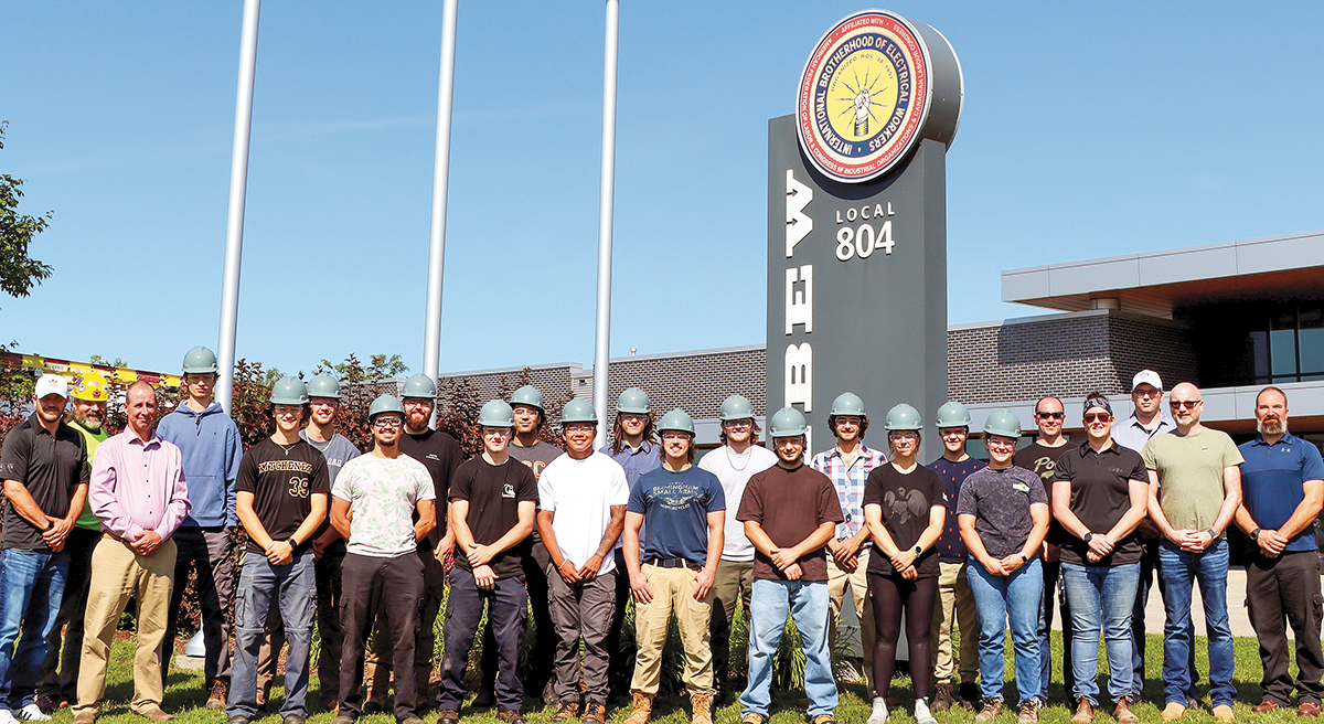 Pictured with members of Kitchener, Ontario, Local 804 are Business Manager Derek Brooks, third from left, and organizer Dave Graham, second from right.