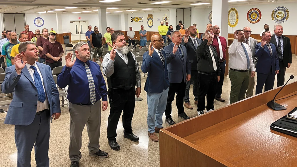 Local 38 officers taking their obligation of office.