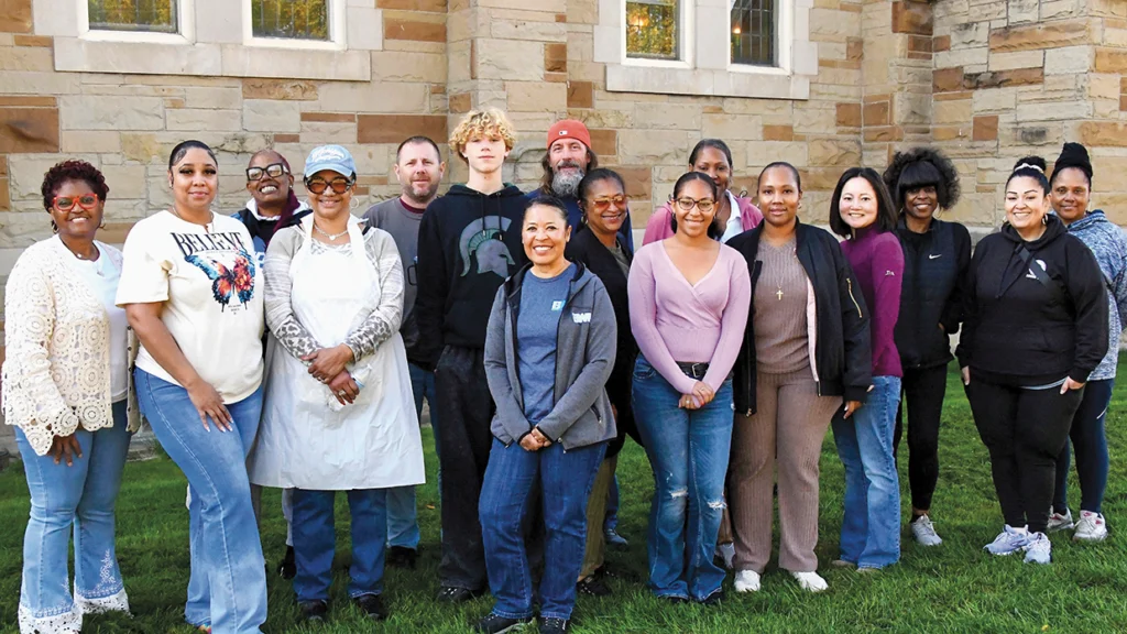 Solidarity in action at Local 352: From left, (front row) Zina Williams, Devin Logan, Evalyn Coffee, Cale Boak, Valencia Fisk, Venita Young, Kerra Tolbert, O’sha Tolbert, Kristy Bodary, Debbie Foster-Myers, Melissa Chavez and Tammy Harris; and (back row) Renee Drake, Eric Boak, Robert Kingsbury and Kai Malikh N. Tolbert.