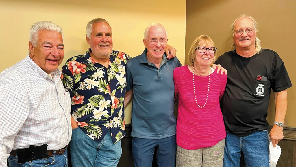 From left, Local 110 member Dick Vitelli; Local 292’s Jim Marold; Local 242’s Jim Brown; Billy Taney’s wife, Carol; and Local 294’s Greg Topel.