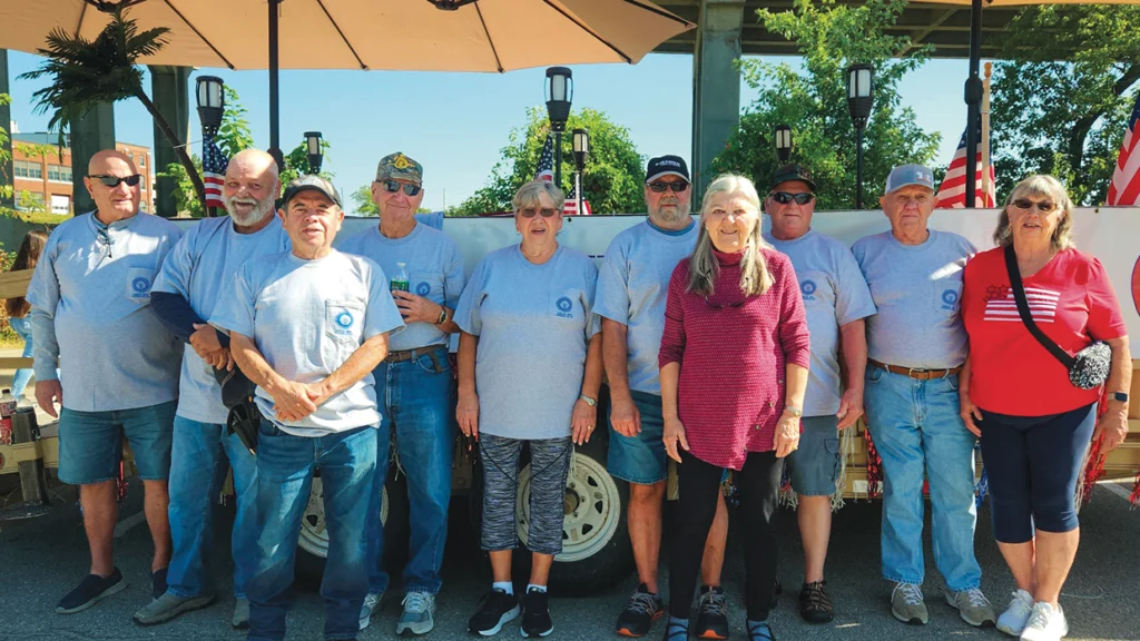 Local 257 retirees and Labor Day Parade attendees, from left, Ronnie Martin, Don Stradford, Dave Loazia, Bill Jurgensmeyer, Elaine Jurgensmeyer, Sam Hamacher, Connie Hamacher, Hershel Schultee, Ron Holzhauser and Judy Holzhauser.