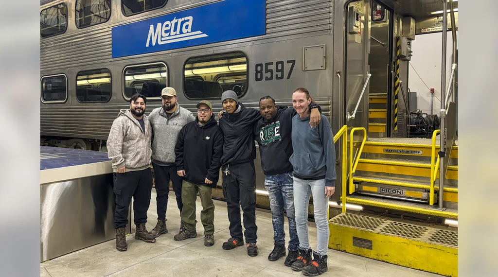 New Local 134 members of the Metra Engineering Department: (from left) Arturo Perez, Patrick Stanik, David Valenzuela, Elizabeth Davis, Omarr Robinson and Danielle Pawlak.
