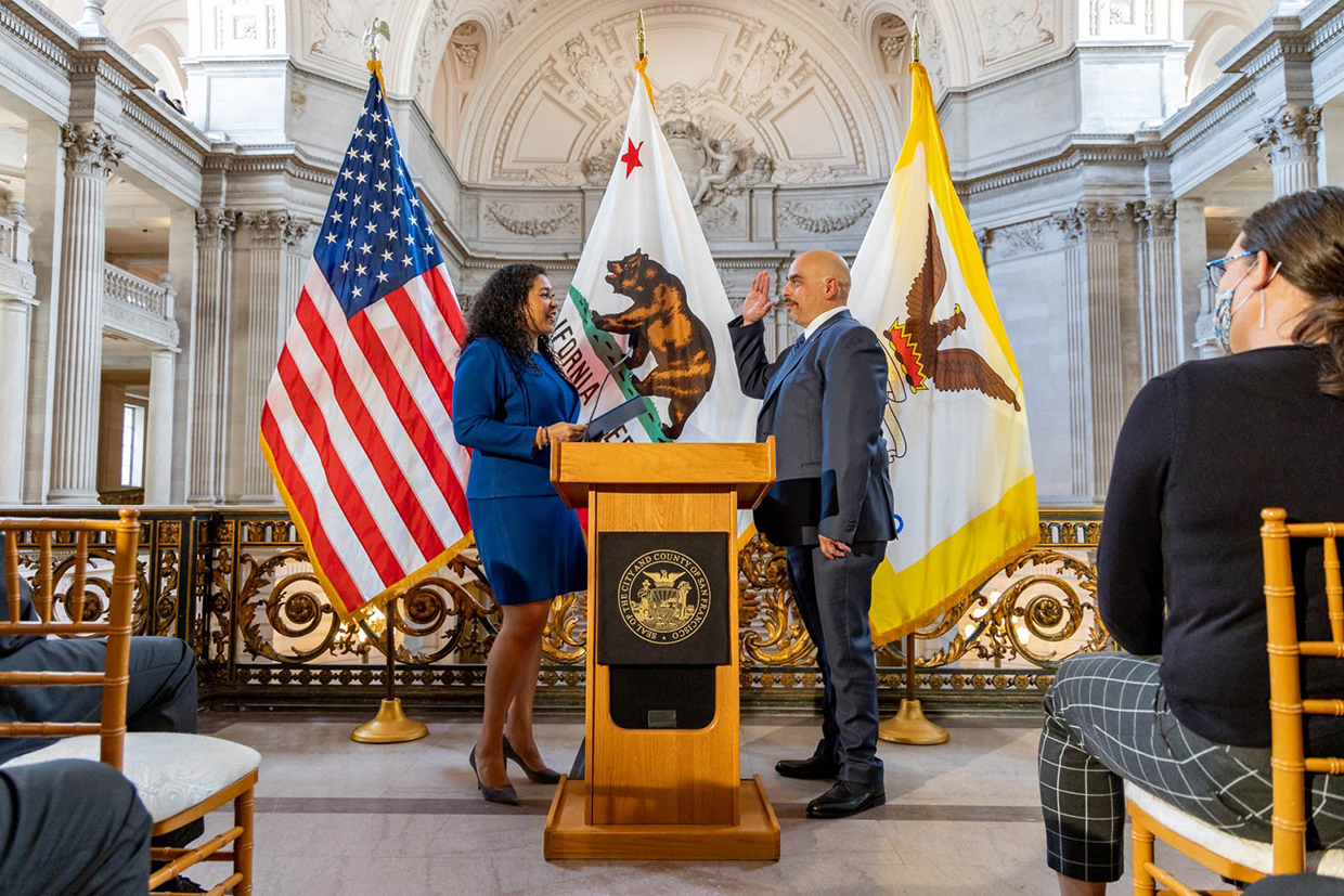 Almanza is sworn in by Breed as a commissioner