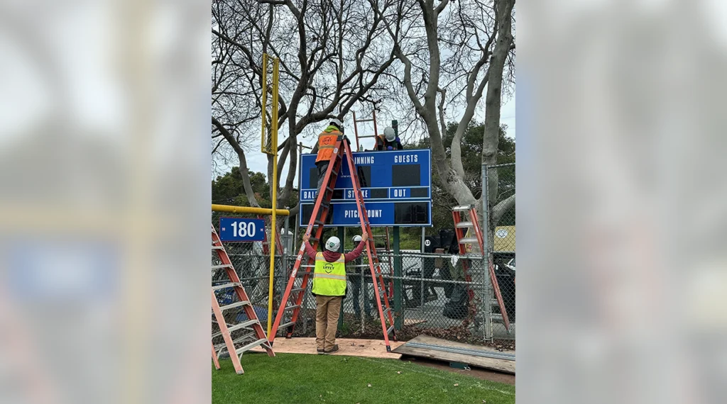 Local 617’s scoreboard installation at El Camino High School in Oceanside, Calif.