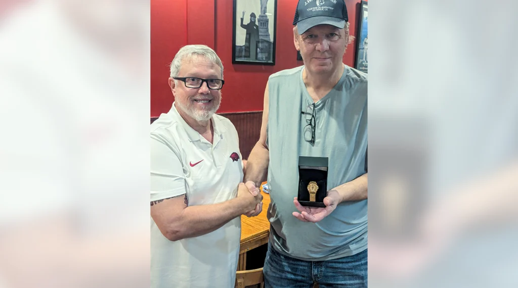 Local 807 President David Fuller with Brother Keith Goss, who retires after more than 37 of service, including as shop steward and vice president.
