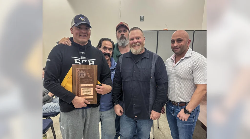 From left, Local 97 member Drew Bucktooth, Assistant Business Manager Tom Ontano, President Mike Shelby, Business Representative Travis Dam and Vice President Joe Peluso.