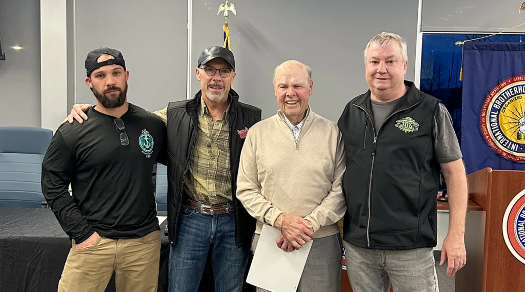 From left, Ryan McDonough, Kevin McDonough, Jack McDonough and Local 104 Business Manager/Financial Secretary Brian Murphy.