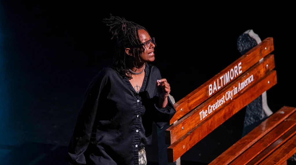 First-year Local 24 apprentice Kenyona Whitaker speaks at the Baltimore State of the City Address.