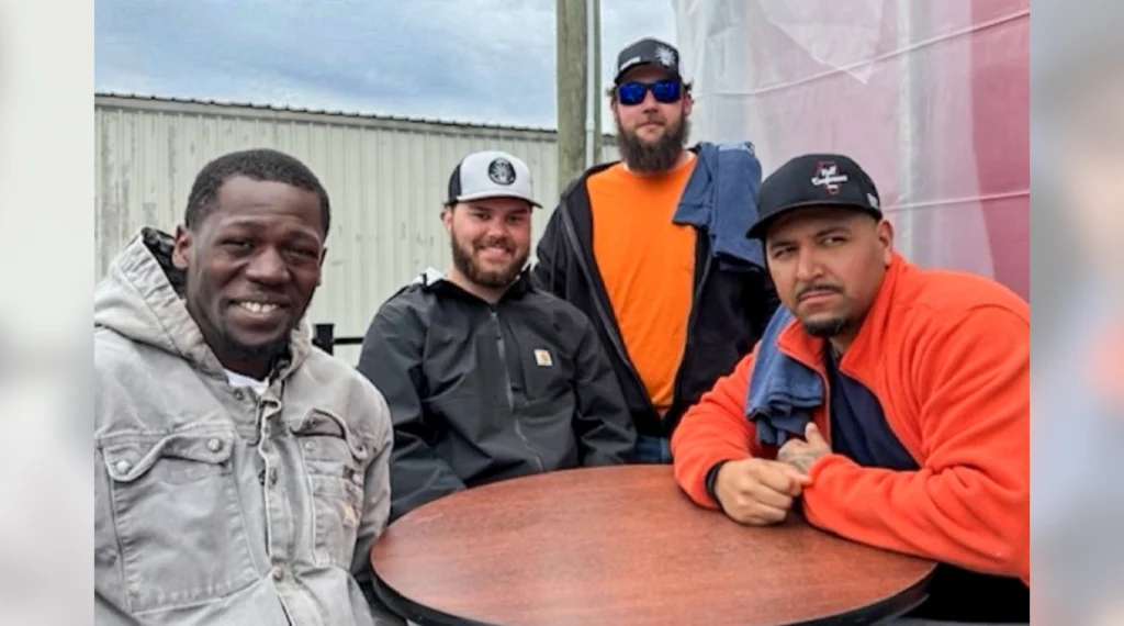 Members of Local 702 RENEW committee Polar Plunge team, from left: Jonathon Logwood, Owen Worlds, John Sims and Elliot Reyes.