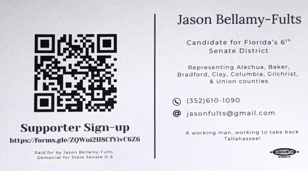 Stand with working people! Scan to support Local 1205 Brother Jason Bellamy-Fults’s campaign.